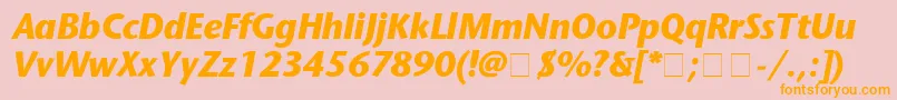 フォントStoneSansBolditalic – オレンジの文字がピンクの背景にあります。