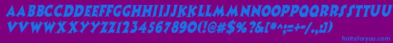 CoasternarrowItalic-Schriftart – Blaue Schriften auf violettem Hintergrund