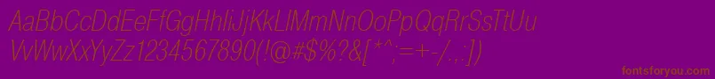 PragmaticaCondensedExtralightOblique Font – Brown Fonts on Purple Background