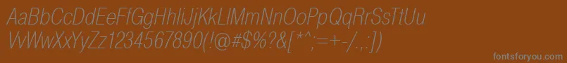 PragmaticaCondensedExtralightOblique Font – Gray Fonts on Brown Background
