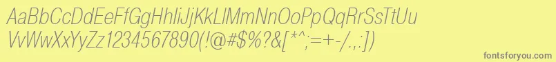 PragmaticaCondensedExtralightOblique-Schriftart – Graue Schriften auf gelbem Hintergrund