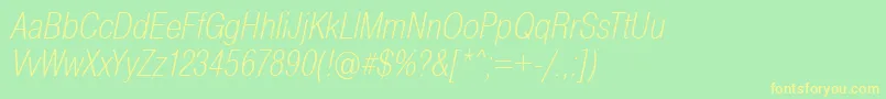 PragmaticaCondensedExtralightOblique Font – Yellow Fonts on Green Background