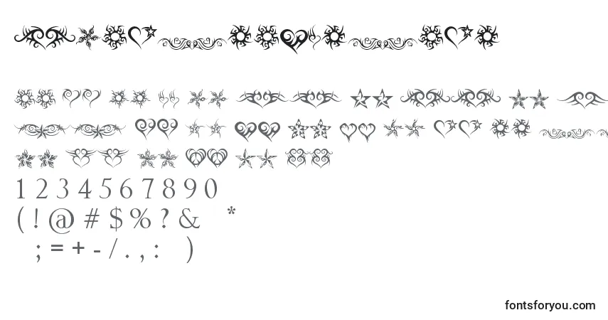 Шрифт HeartsAndStars – алфавит, цифры, специальные символы