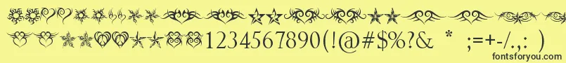 HeartsAndStars Font – Black Fonts on Yellow Background