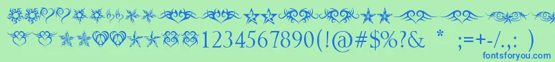 HeartsAndStars Font – Blue Fonts on Green Background