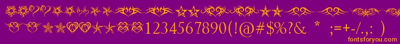 フォントHeartsAndStars – 紫色の背景にオレンジのフォント