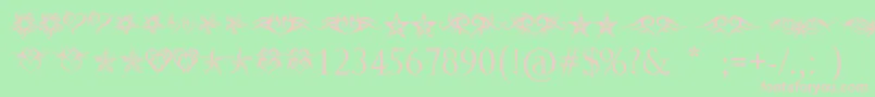 HeartsAndStars-fontti – vaaleanpunaiset fontit vihreällä taustalla