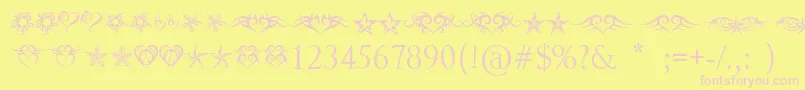 Czcionka HeartsAndStars – różowe czcionki na żółtym tle