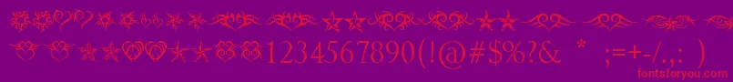 HeartsAndStars Font – Red Fonts on Purple Background