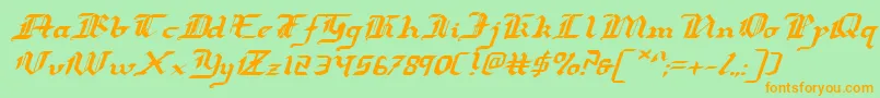 フォントRedcoatei – オレンジの文字が緑の背景にあります。
