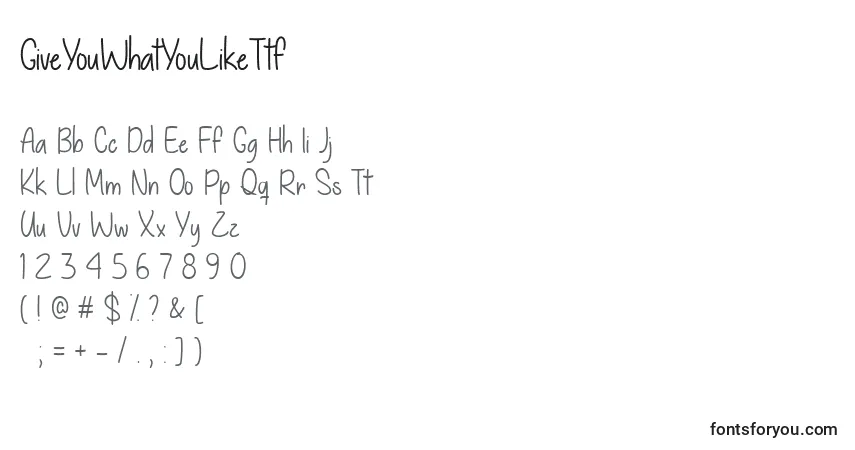 GiveYouWhatYouLikeTtfフォント–アルファベット、数字、特殊文字