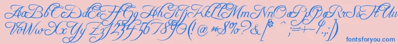 FreebooterScript-Schriftart – Blaue Schriften auf rosa Hintergrund