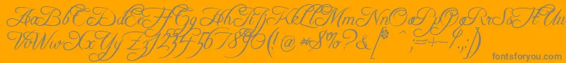 FreebooterScript-Schriftart – Graue Schriften auf orangefarbenem Hintergrund