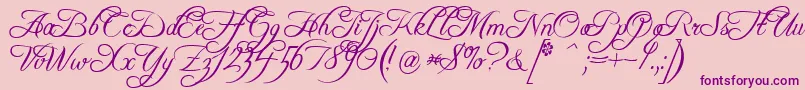 FreebooterScript-fontti – violetit fontit vaaleanpunaisella taustalla