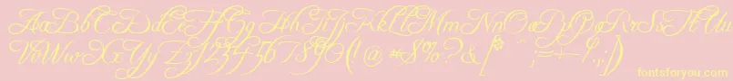 FreebooterScript-Schriftart – Gelbe Schriften auf rosa Hintergrund