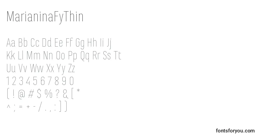 Шрифт MarianinaFyThin – алфавит, цифры, специальные символы