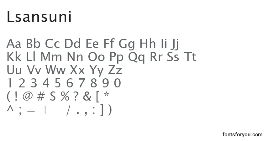 Czcionka Lsansuni – alfabet, cyfry, specjalne znaki