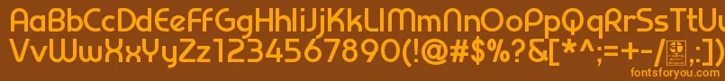 フォントPrestijBoldDemo – オレンジ色の文字が茶色の背景にあります。