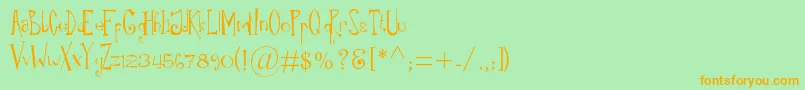 フォントRiloErc2006 – オレンジの文字が緑の背景にあります。