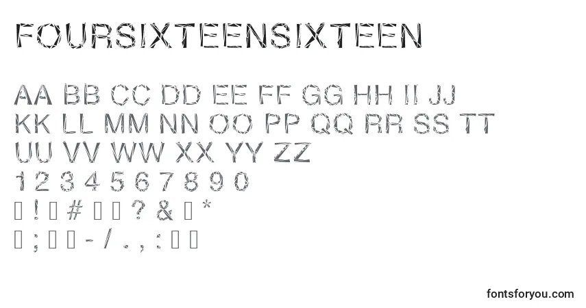Czcionka Foursixteensixteen – alfabet, cyfry, specjalne znaki