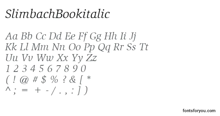A fonte SlimbachBookitalic – alfabeto, números, caracteres especiais