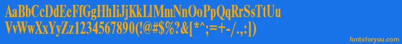 フォントTimeset65b – オレンジ色の文字が青い背景にあります。