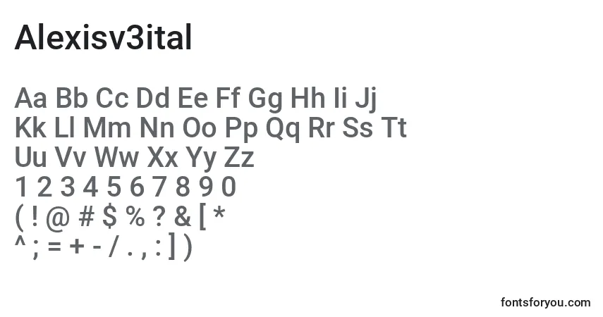 Czcionka Alexisv3ital – alfabet, cyfry, specjalne znaki