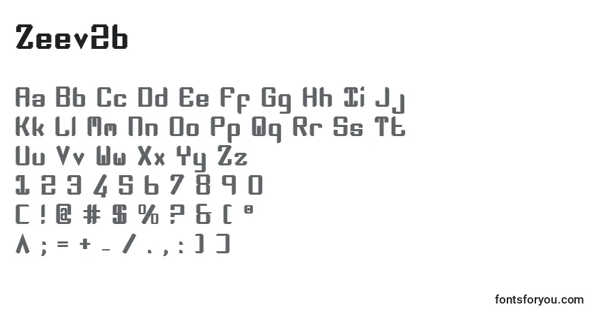 Czcionka Zeev2b – alfabet, cyfry, specjalne znaki