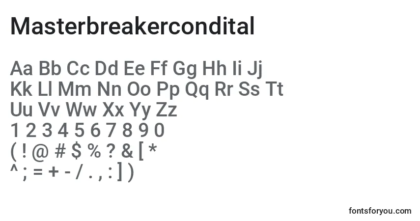 Czcionka Masterbreakercondital – alfabet, cyfry, specjalne znaki