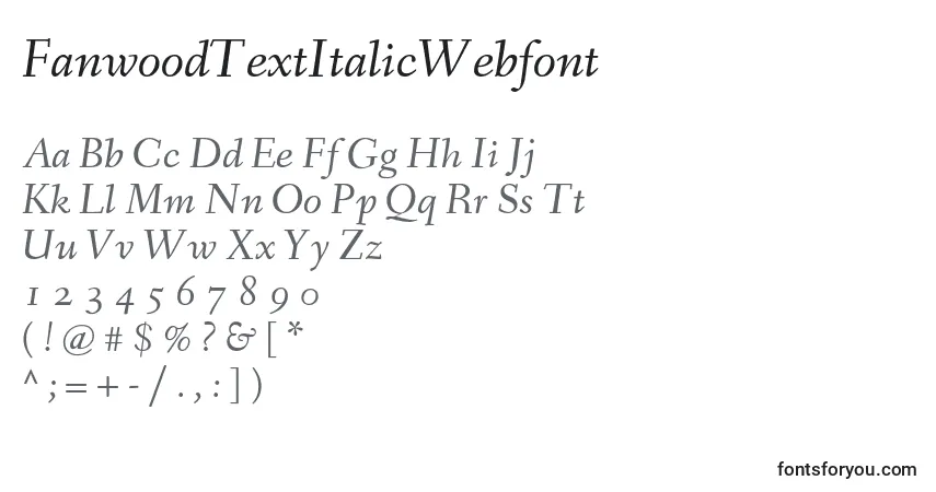 FanwoodTextItalicWebfont-fontti – aakkoset, numerot, erikoismerkit