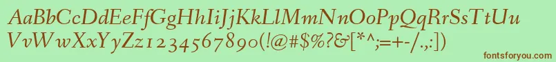 Fonte FanwoodTextItalicWebfont – fontes marrons em um fundo verde