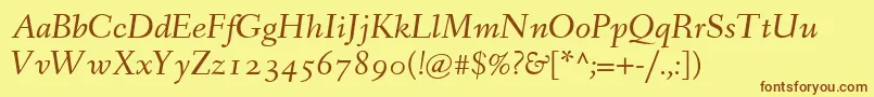 Fonte FanwoodTextItalicWebfont – fontes marrons em um fundo amarelo