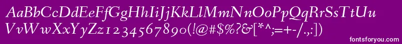 FanwoodTextItalicWebfont-fontti – valkoiset fontit violetilla taustalla