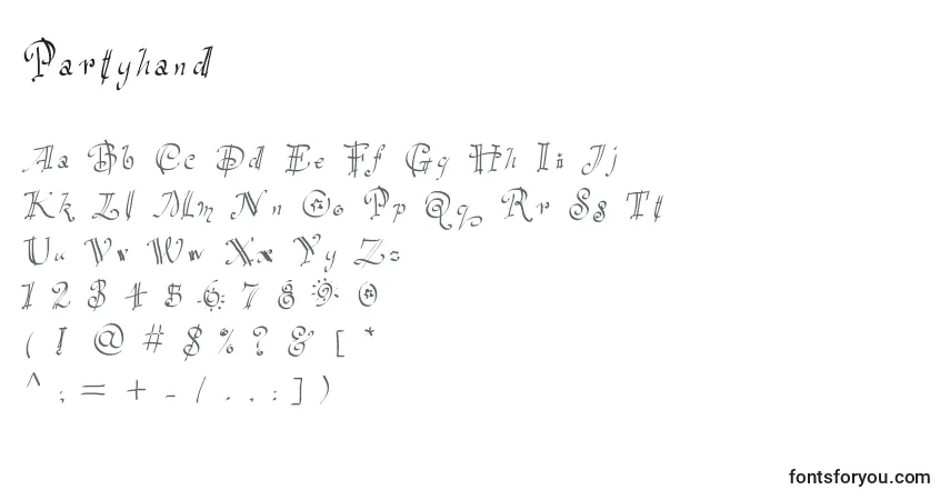 Schriftart Partyhand – Alphabet, Zahlen, spezielle Symbole