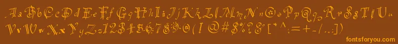 Partyhand-Schriftart – Orangefarbene Schriften auf braunem Hintergrund