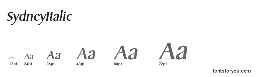 Размеры шрифта SydneyItalic