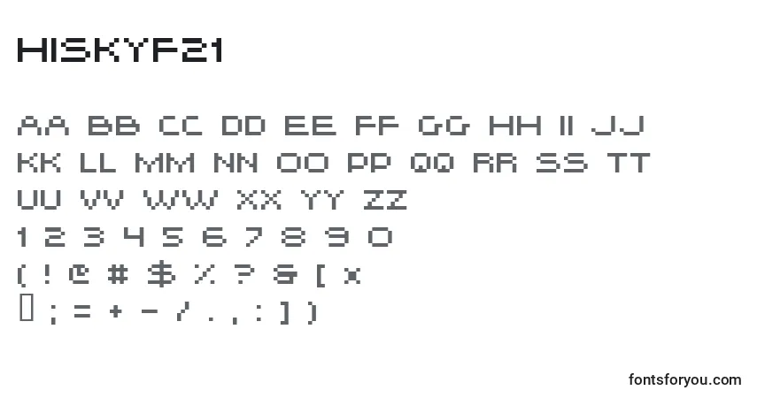 Czcionka Hiskyf21 – alfabet, cyfry, specjalne znaki