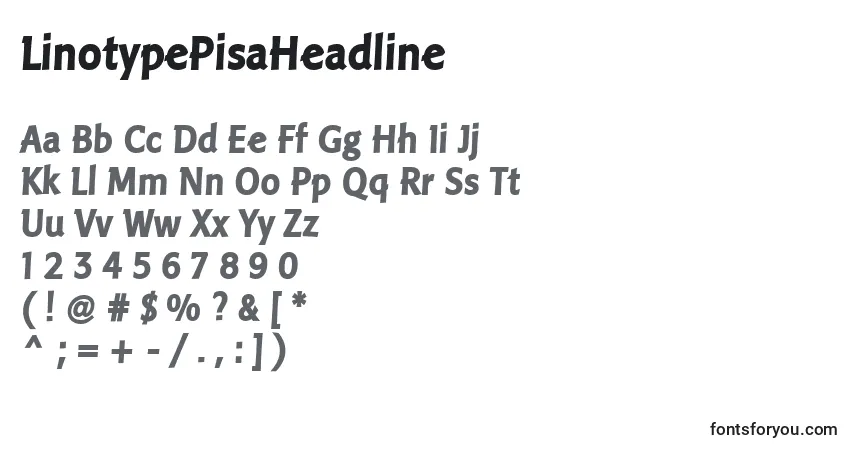 A fonte LinotypePisaHeadline – alfabeto, números, caracteres especiais