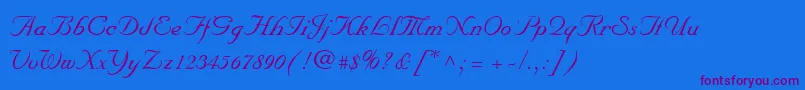 MarriageScriptNormal-Schriftart – Violette Schriften auf blauem Hintergrund