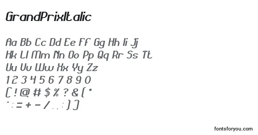 GrandPrixItalic-fontti – aakkoset, numerot, erikoismerkit