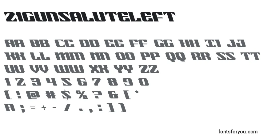 A fonte 21gunsaluteleft – alfabeto, números, caracteres especiais