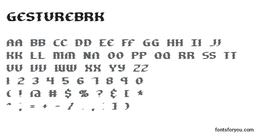 A fonte GestureBrk – alfabeto, números, caracteres especiais