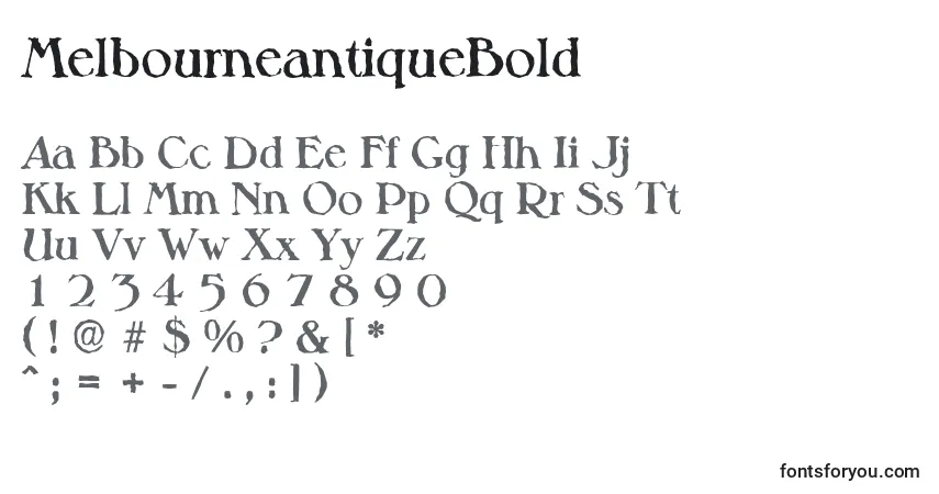 Шрифт MelbourneantiqueBold – алфавит, цифры, специальные символы