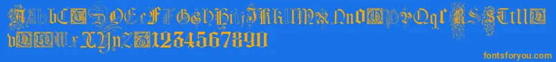 フォントKidnappedAtGermanLandsFour – オレンジ色の文字が青い背景にあります。