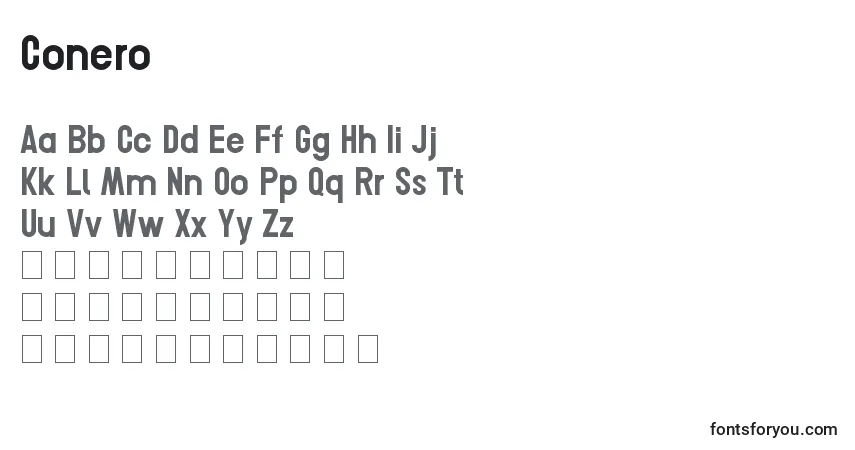 A fonte Conero – alfabeto, números, caracteres especiais