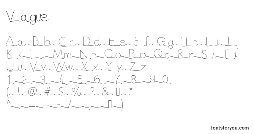 Schriftart Vague – Alphabet, Zahlen, spezielle Symbole