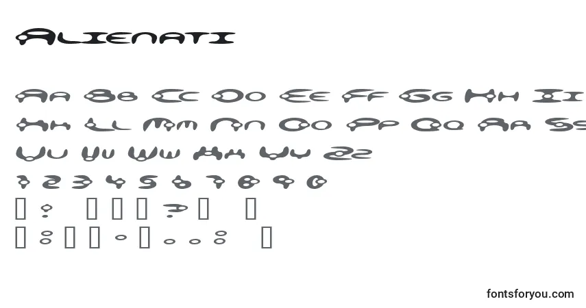 Шрифт Alienati – алфавит, цифры, специальные символы