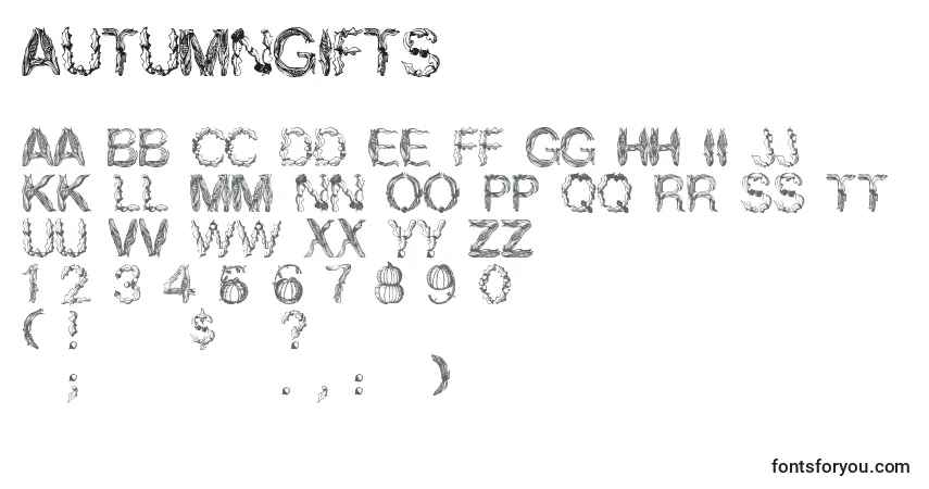 Fuente AutumnGifts - alfabeto, números, caracteres especiales
