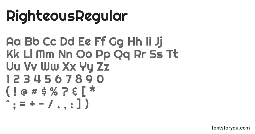 A fonte RighteousRegular – alfabeto, números, caracteres especiais