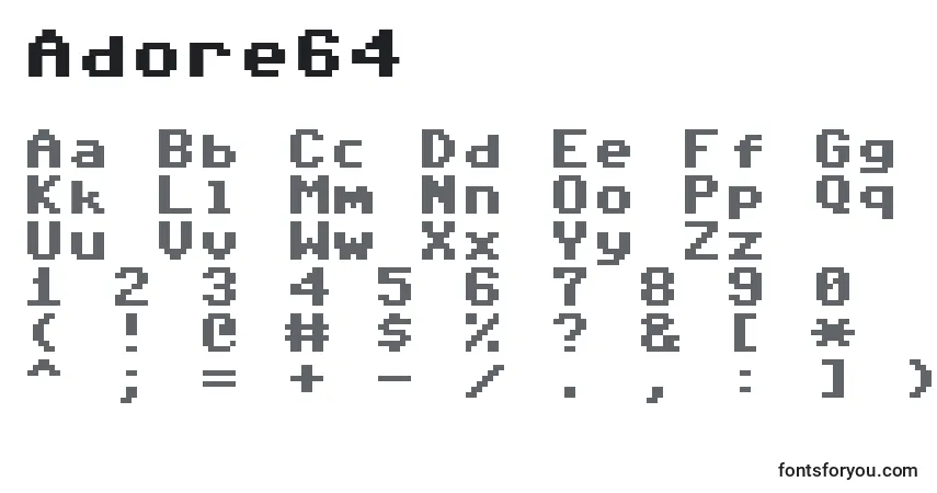 Schriftart Adore64 – Alphabet, Zahlen, spezielle Symbole